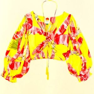 FARM Rio Sweet Jungle Crop Top in Lime sz L